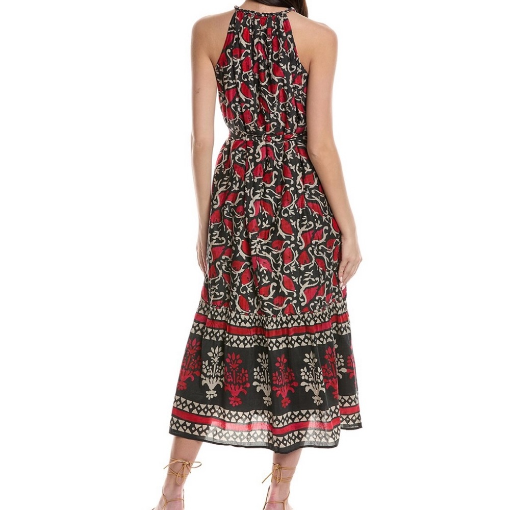 Velvet by Graham & Spencer Red and Green Halter Tiered Midi Dress